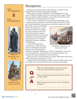 Learn About Sacagawea: Women in History Worksheet