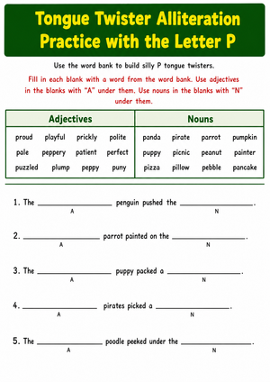 Alliteration Tongue Twisters Practice