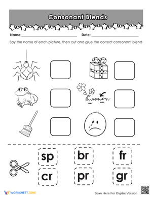 Consonant Blends Worksheet – Cut and Paste Phonics Activity