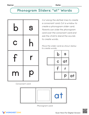 Phonogram Sliders: The "At" Word Family