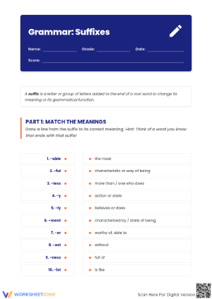 Grade 4-5 Suffixes — Printable No-Prep Worksheet