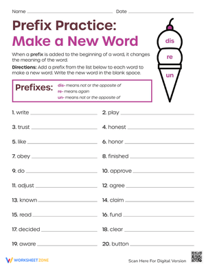 Prefix Practice: Make a New Word