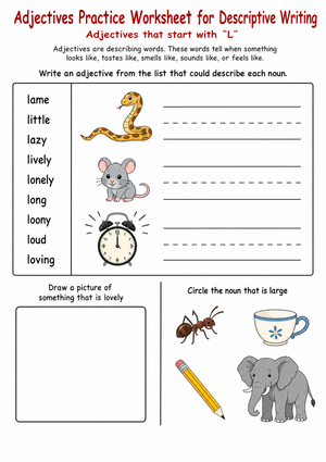 Adjectives Practice Worksheet for Descriptive Writing