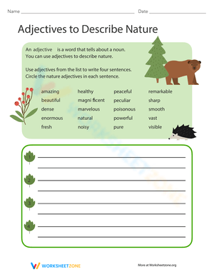 Adjectives to Describe Nature Worksheet