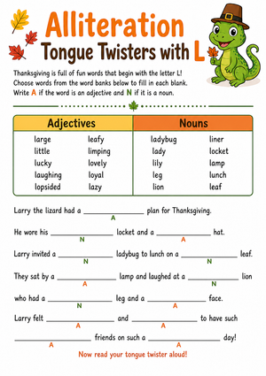 Alliteration Tongue Twisters with L