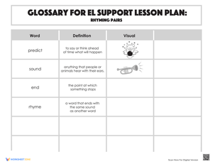 Rhyming Pairs Glossary for EL Support
