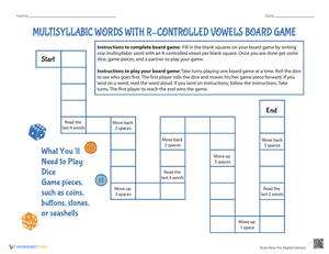 Multisyllabic Words with R-Controlled Vowels Board Game