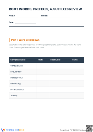 Printable Root Word & Affix Review | Grade 5-6 ELA