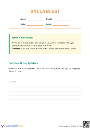 Counting Syllables Worksheet: Essential Grade 1-2 Printable