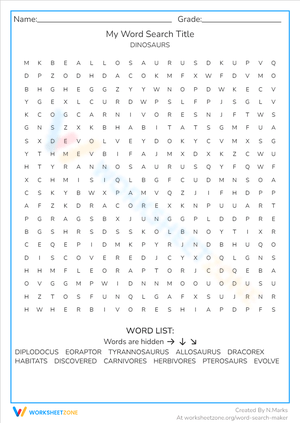 Dinosaur Vocabulary Word Search
