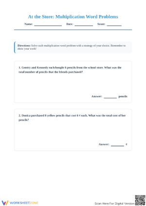 Grade 3 Multiplication Word Problems — Printable No-Prep