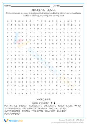 Identify Kitchen Utensils Worksheet