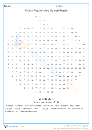 Family Puzzle Word  Search Puzzle 