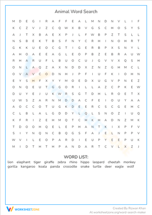 Animal Word Search