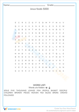 Jesus Feeds 5000: Story Worksheet