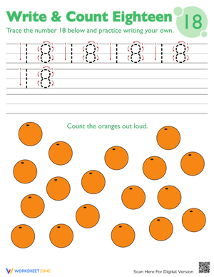 Trace and Count Number 18 for Kids
