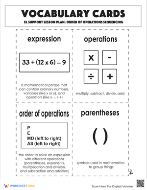 Vocabulary Cards: Order of Operations Sequencing