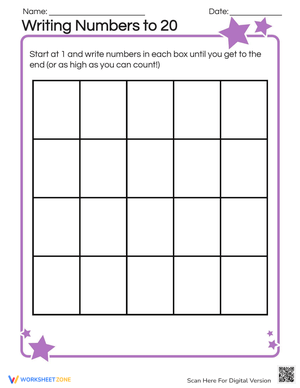 Writing Numbers to 20: Practice Sheet
