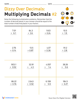 Dizzy Decimals Multiplication Practice