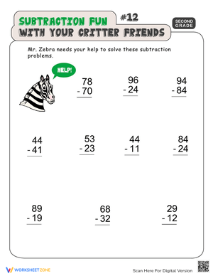 Critter Subtraction Fun 12