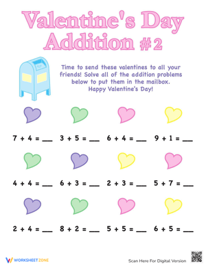 Addition on Valentine's Day Worksheet