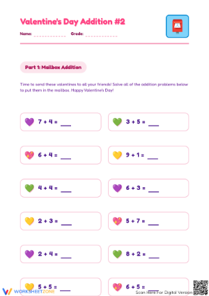 Essential Valentine's Day Addition Worksheet | Grades 1-2