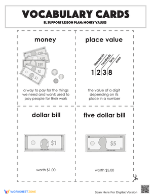 Vocabulary Cards: Money Values