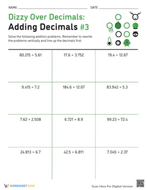 Dizzy Decimals Addition Practice