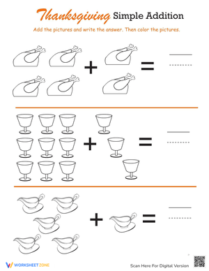 Thanksgiving Math Worksheet: Addition and Subtraction