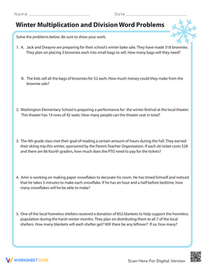 Winter Multiplication and Division Word Problems