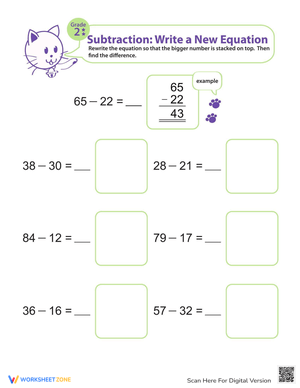 Writing Subtraction Equations Worksheet