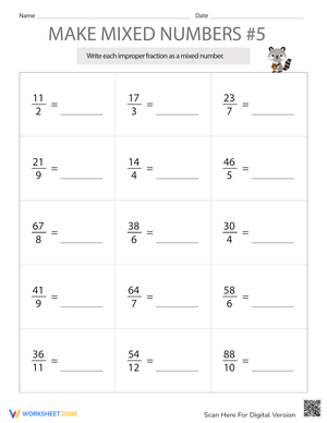 Math Mixed Fractions Worksheet