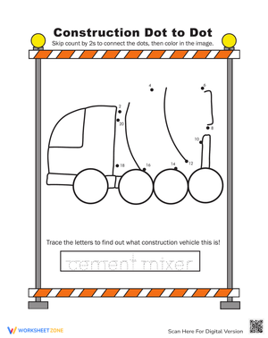 Cement Mixer Dot to Dot Activity