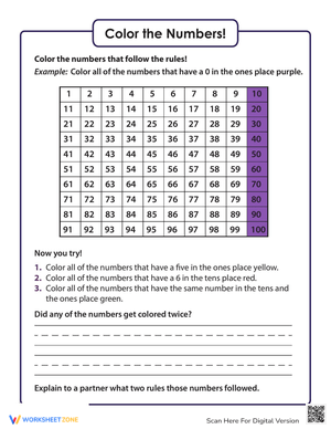 Color the Numbers: Hundreds Chart Worksheet