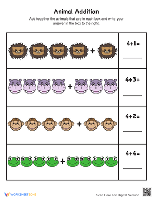 Zoo Animal Picture Addition Worksheet