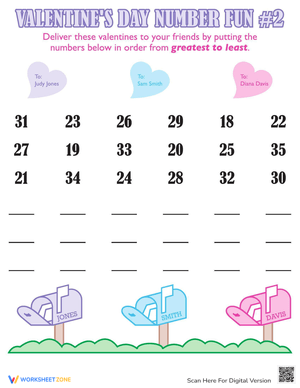 Valentine's Day Numbers Practice Worksheet
