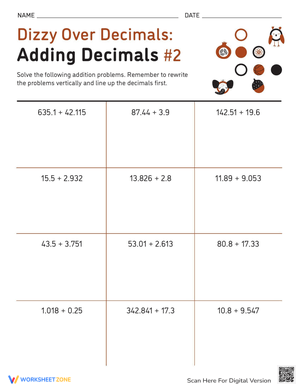 Practice Decimal Addition Worksheet