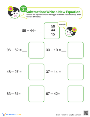 Writing Subtraction Equations Practice Worksheet