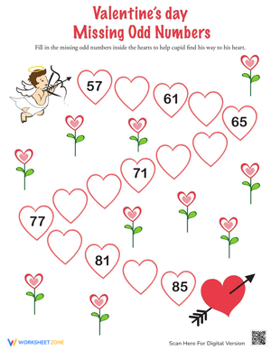 Valentine Math with Odd Numbers Worksheet