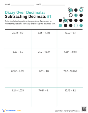 Dizzy Decimals Subtraction Practice