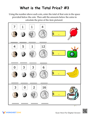 Adding Coin Amounts Worksheet