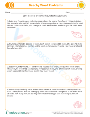 Beachy Word Problems Worksheet