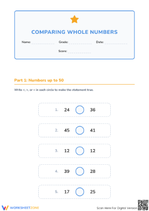 Printable Comparing Numbers Worksheet | Grade 1-2 Math