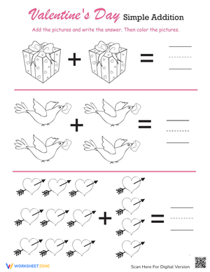 Valentine Simple Addition Practice