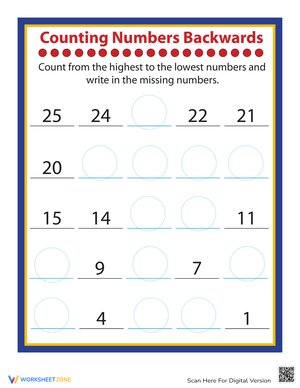 Practice Counting Numbers Backwards
