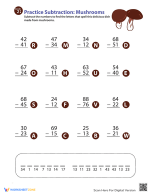 Two-Digit Subtraction with Veggie Theme