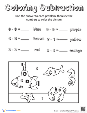 Coloring Subtraction Worksheet