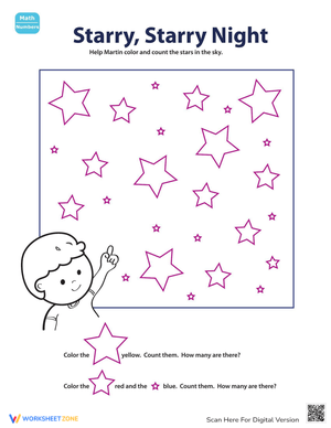 Color & Count Starry Night Worksheet