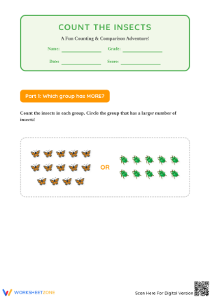 Essential K.CC.C.6 Counting & Comparing Insects Worksheet