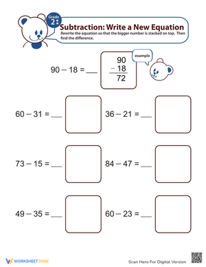 Write Subtraction Equations Worksheet